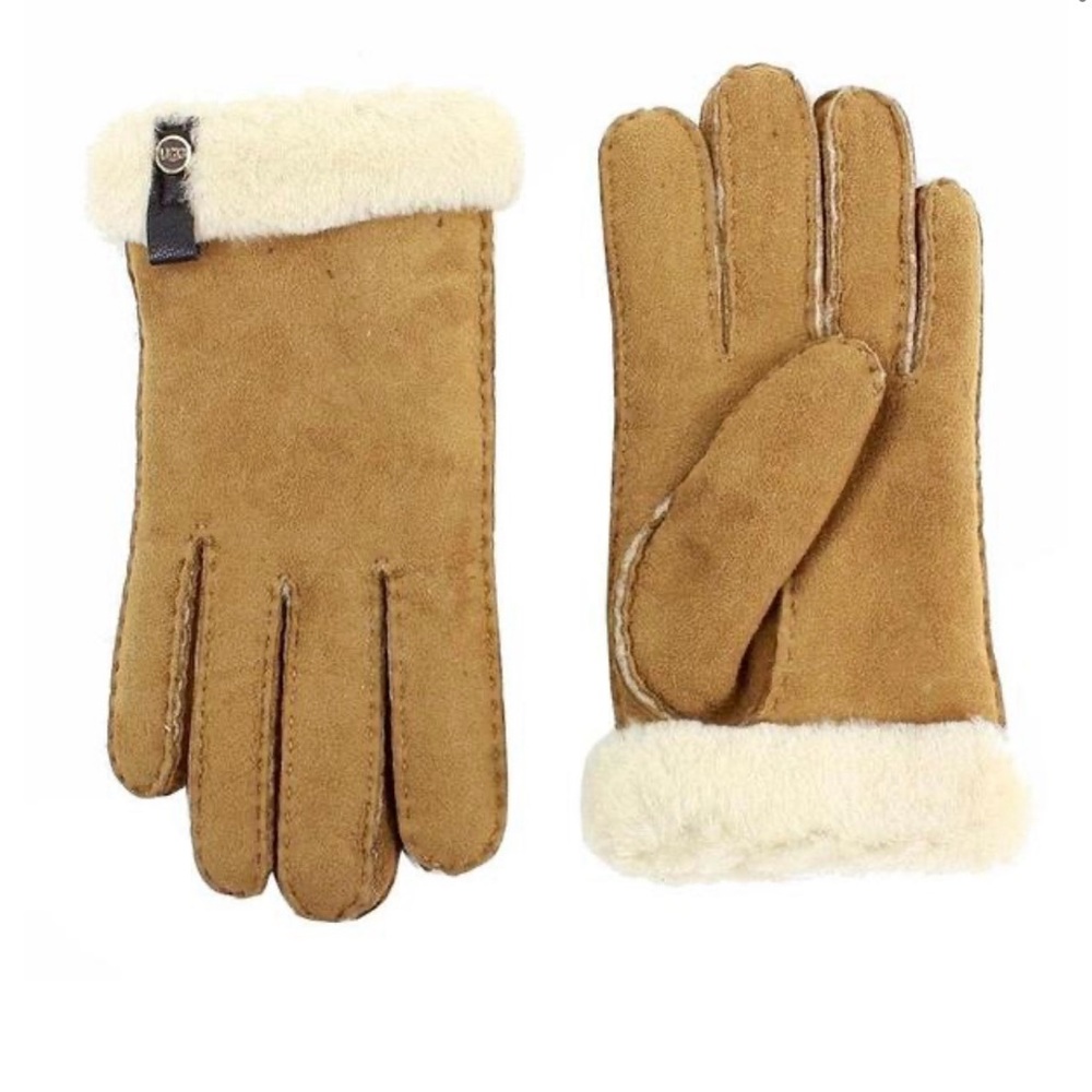 Ugg Women's Tenney shearling and suede Fur Lined Gloves. Size Large